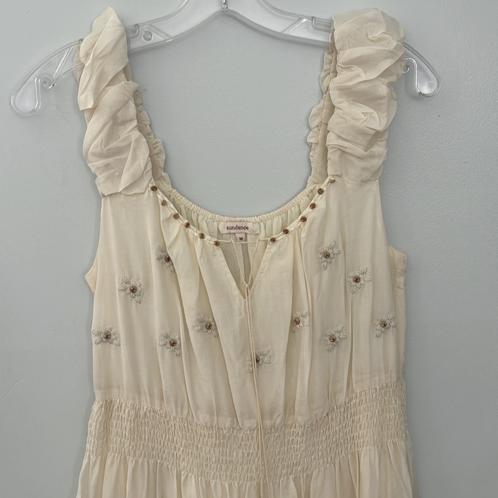 Sundance Ivory boho embroidered flowers crochet Sleeveless Dress Size‎ M NWOT - Picture 4 of 13